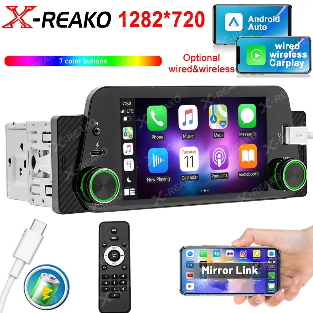 

X-REAKO 1Din 5" Car Radio GPS MP5 Player For Volkswagen Nissan Toyota KIA Wireless CarPlay Android Auto Head Unit 1 din Stereo