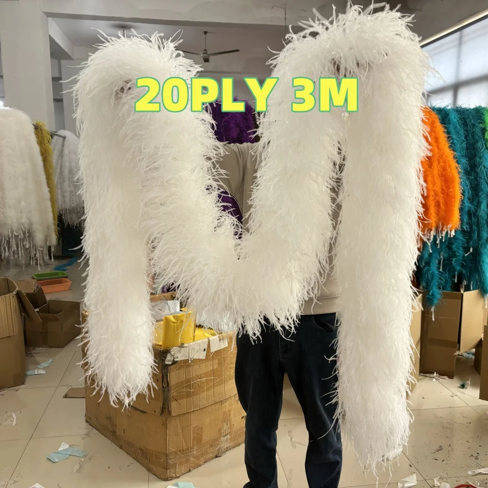 

6 8 10 20 25PLY Thick Ostrich Feather Boa White Ostrich Trim Plume Shawl For Sewing Dress Clothing Costume Feathers Crafts 3M