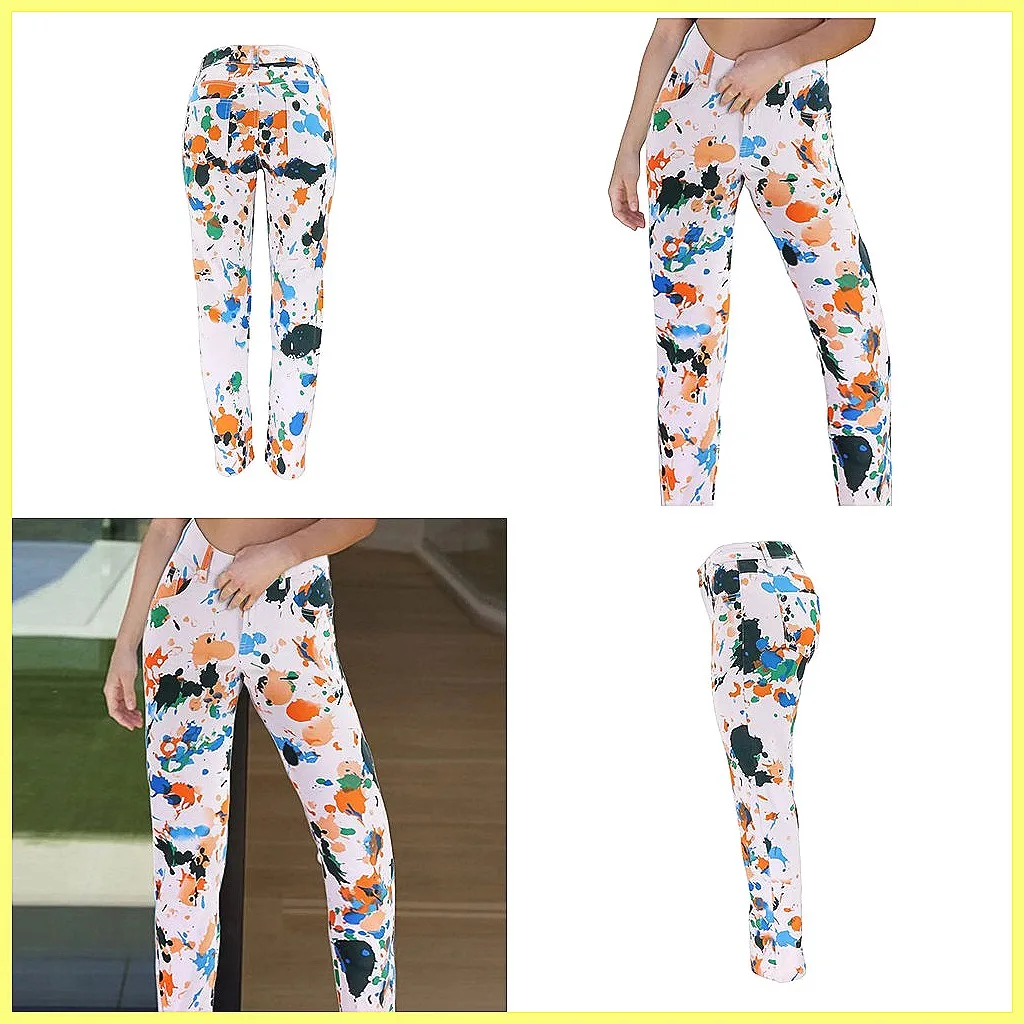

High Waisted Light Blue Oversized Jeans for Women, Printed White Base, Fashion Loose Fit Long Pants (Character Count: 78)