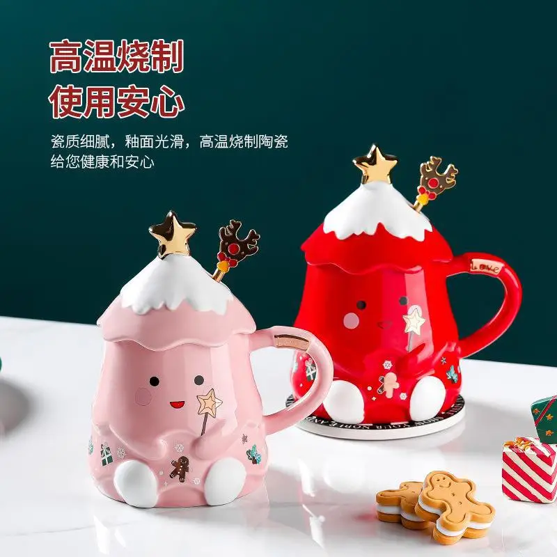 

InsChristmas cartoon creative mug Santa ceramic mug students with high value cups with lids and spoons to send gifts to children