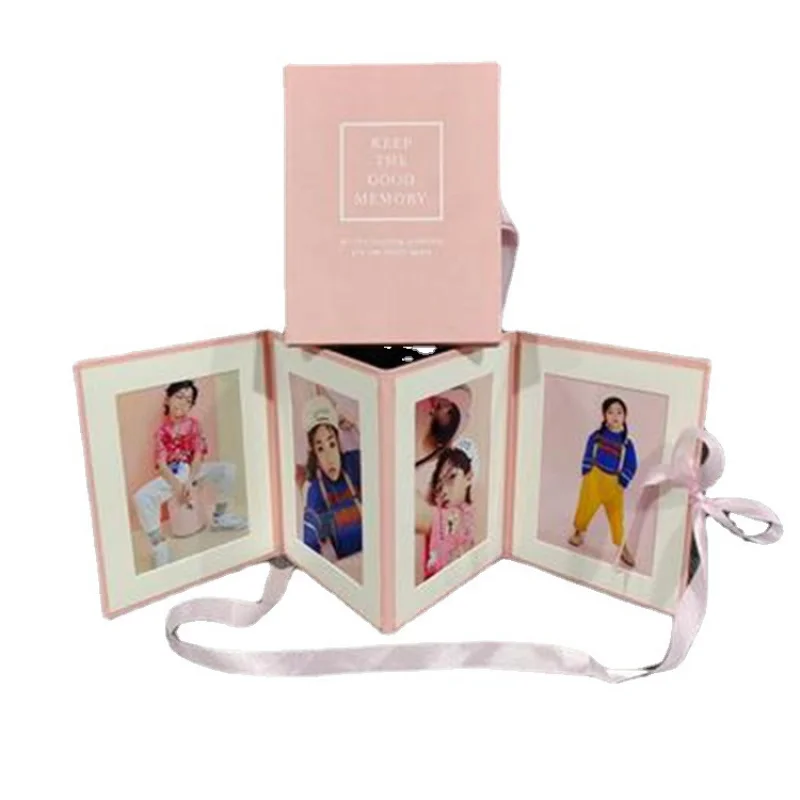 Customized.-Inch 4 Dark Blue Card Folding Four Fold Organ Album Photo Frame Set Custom