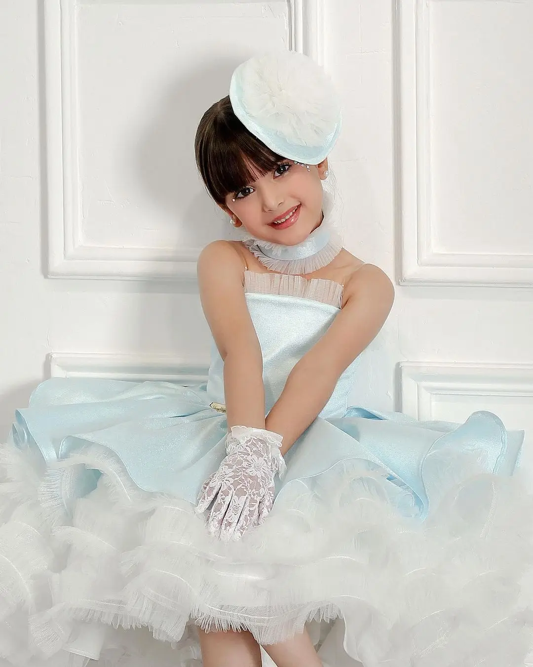 

2026 Gdybao Luxury Sky Blue Flower Girl Dress Tulle Puffy Kids Princess Birthday Wedding Party Children Holiday Gown Customized