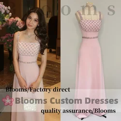 Customized Sleeveless Beaded Pink Evening Dresses Sweet A-Line Exquisite Formal Occasion Party Dress For Prom