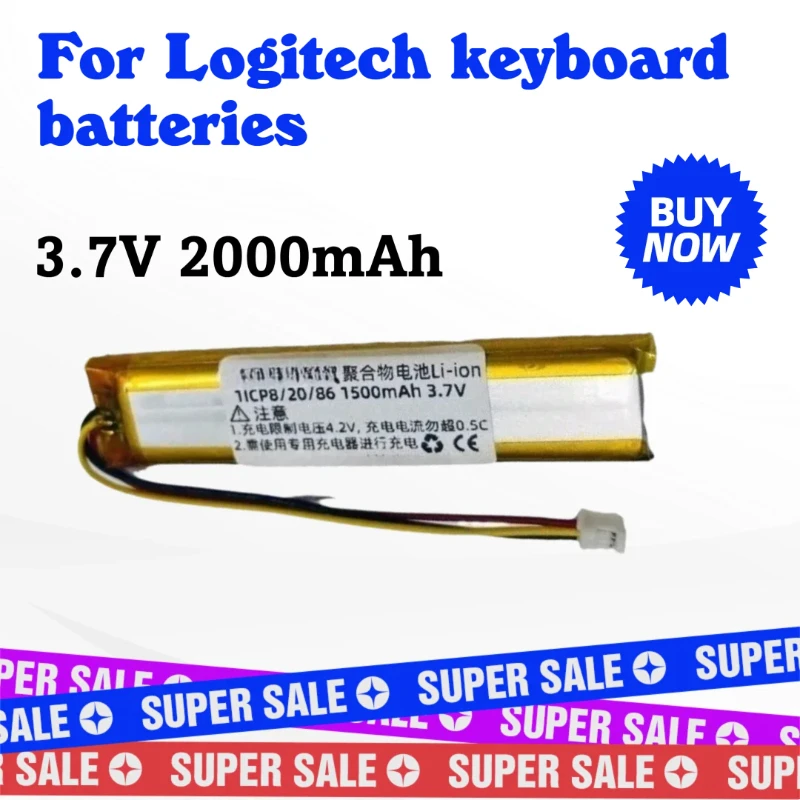 

New 3.7V 2000mAh Keyboard Battery for Logitech K800, MX KEYS, YR0073,