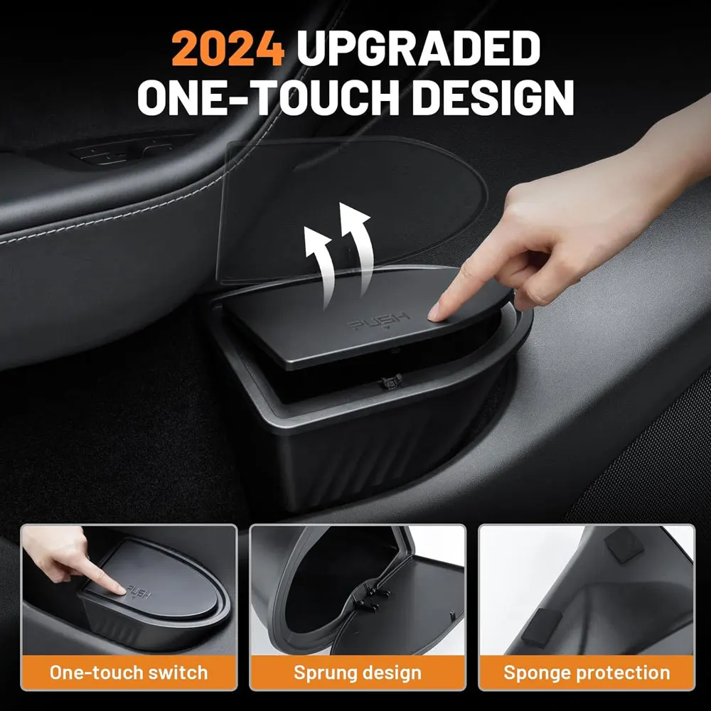 Door Trash Can for Tesla Model Y Accessories Side Door Storage Box Organizer Push-to-Open Lid Design Front Seat Car Garbage Can