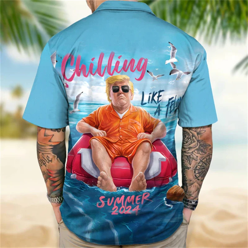 Camisetas hawaianas con estampado de Donald Trump, Tops de fiesta de vacaciones de moda, blusas de manga corta