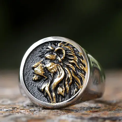 2024 Vintage New Fashion 316L Stainless Steel 3D  Lion Head Ring High Polished Men's Animal Jewelry Wholesale