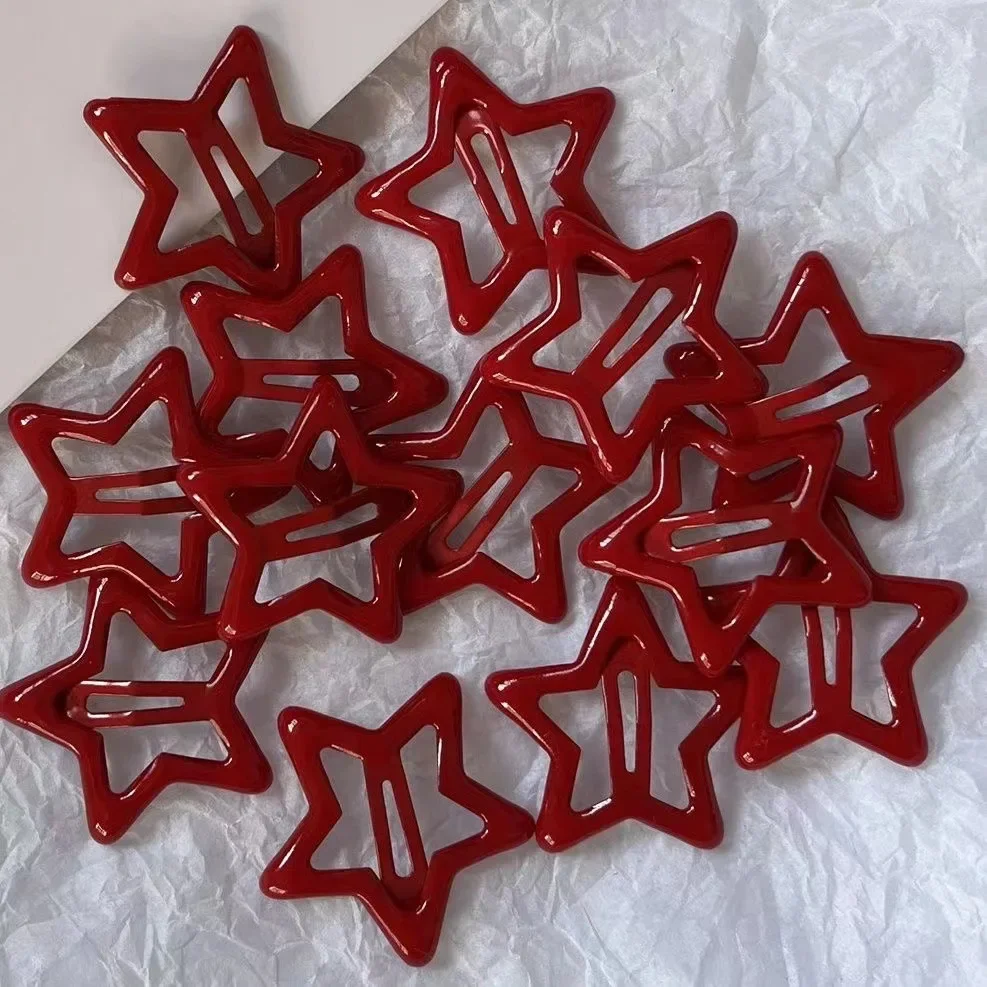 10 Pcs/Lot New Red Star Snap Clip for Girl Waterdrop Barrettes Black Hairpin Women Silver Hair Clip Accessories Kawaii Clip