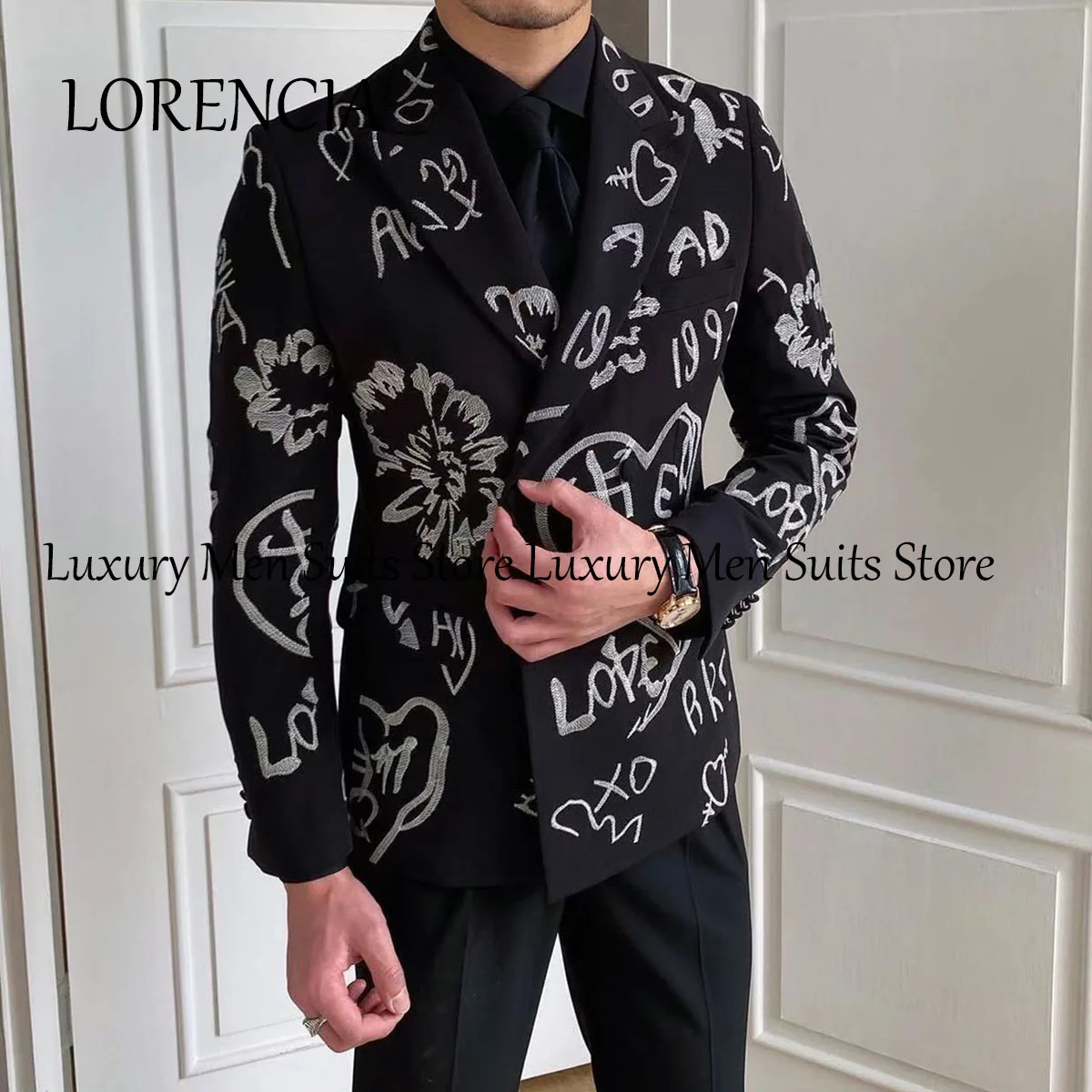 Conjunto de 2 piezas con apliques de botonadura única para hombre, traje de boda, esmoquin para novio, chaqueta de graduación, traje de lujo