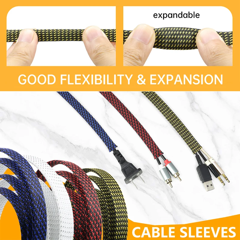 

PET Expandable Braided Sleeve 2/4/6/8/10/12/14/16/20/25/30mm Wear Resistant High Density Insulation Nylon Cable Protector Sleeve