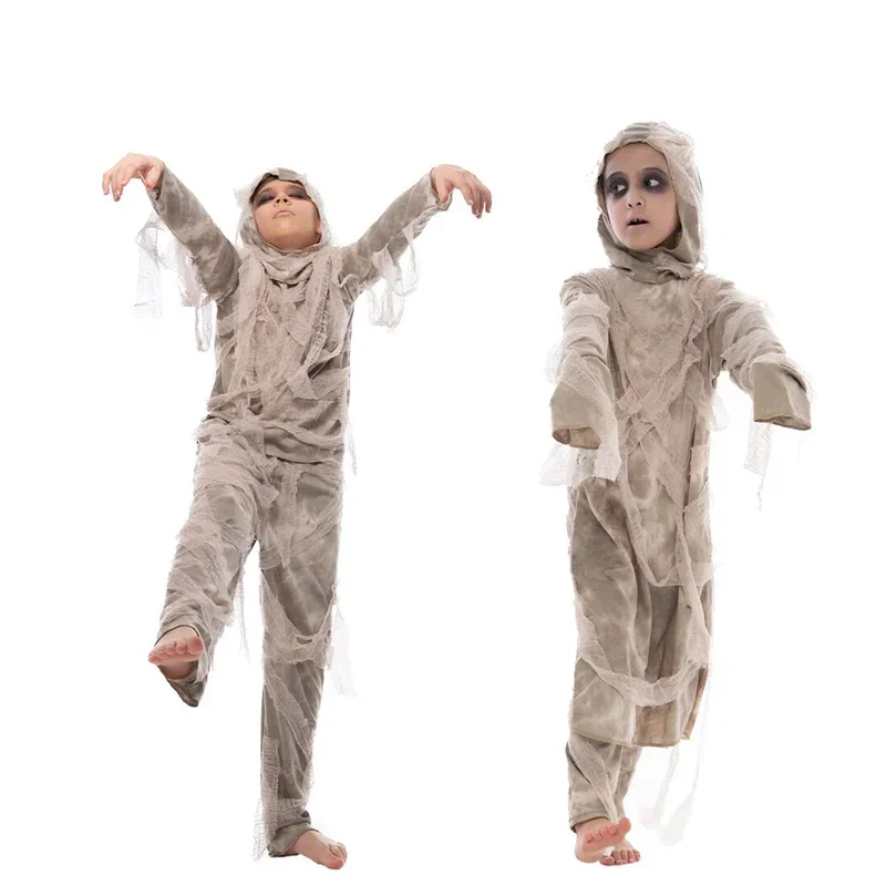 2022 New Kids Scary Egyptian Mummy Costume Children Halloween Horror Mummy Wrap Outfit Cosplay Carnival Easter Purim Fancy Dress