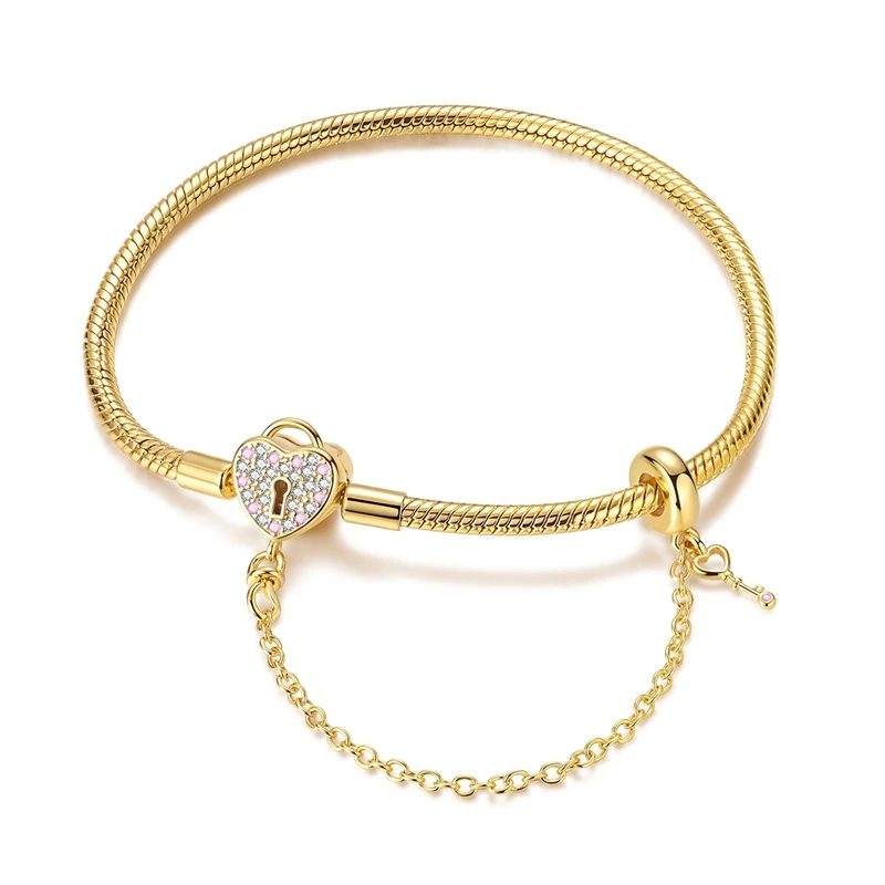 925 Sterling Silber Golden Series Armband Original Armbänder Passend für Charms Anhänger Perlen DIY Schmuck Geschenk