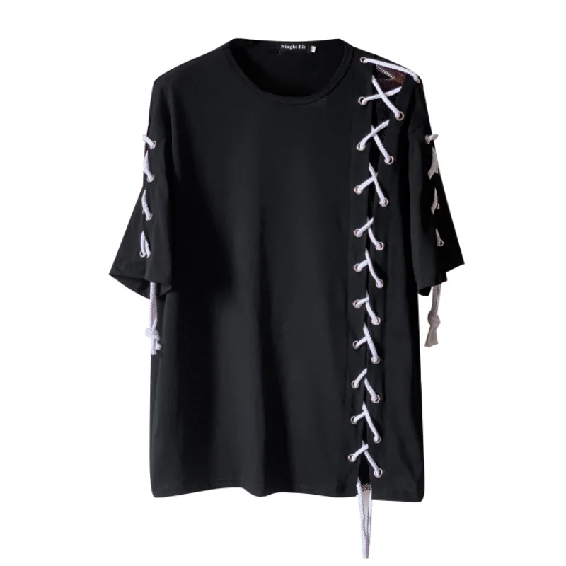 

Summer Short SleeveT-shirt Men's Drawstring Loose Casual Oversized Half-Sleeve Top