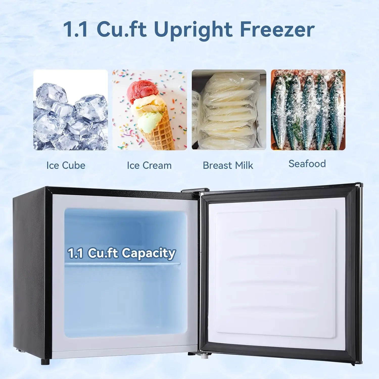 Upright Freezer,1.1Cu.ft Mini Freezer with Removable Shelf, Single Door Compact Mini Freezer, Small freezer for Home/Dor