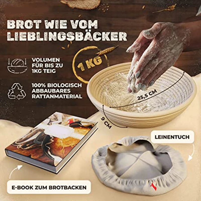 1Set Rattan Dough Dough Mold Set Cutter Round Basket European Bag Baking Basket Toast Basket