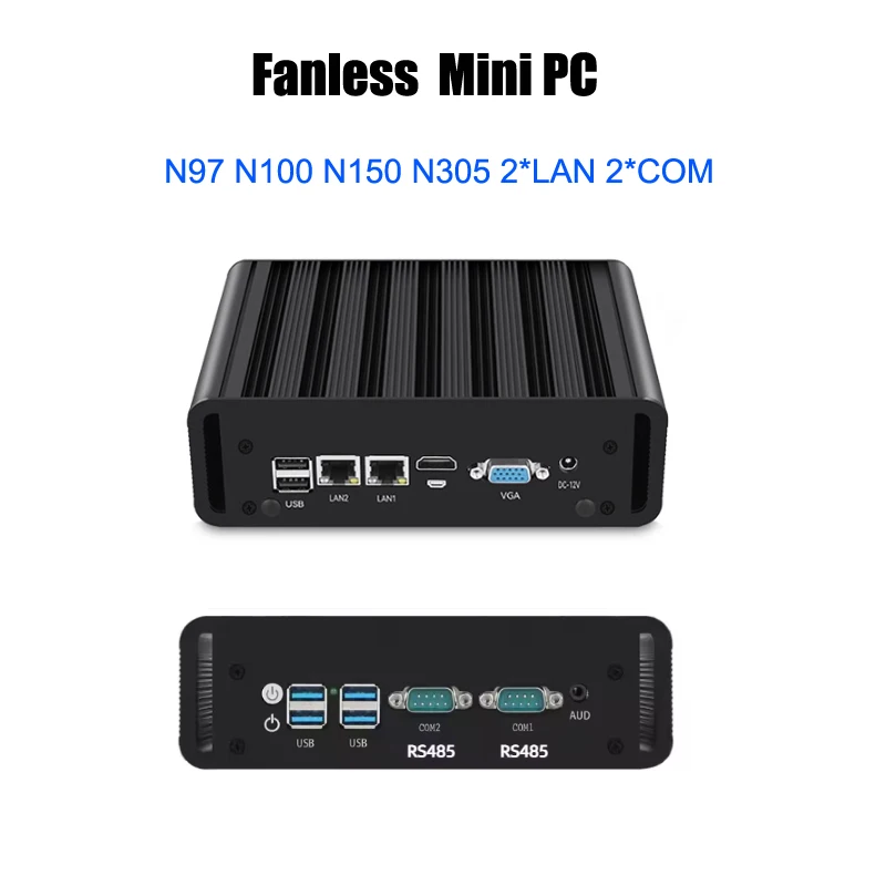 

Fanless Industrial Mini PC N305N150 N100 J4125 J6412 2*LAN 2*COM DB9 RS232 RS485 3G 4G LTE SIM Card Slot MINI Computer GPIO WiFi