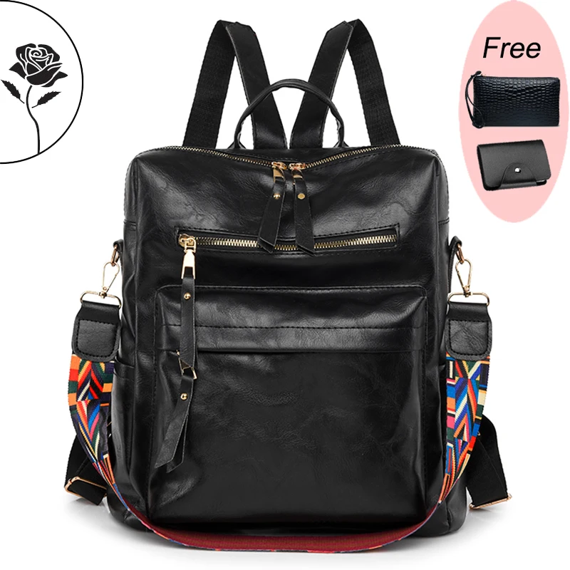 Vintage Leather Multifunctional Women Backpack Purse Large Capacity Female Design Bagpack Rucksack Student Bookbag for Girl