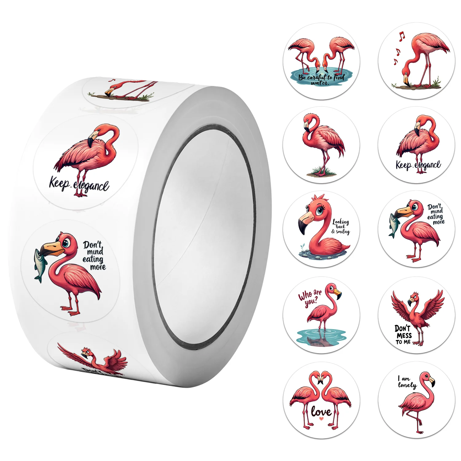 1Roll(500Pcs) Exceptional Flamingo Stickers 2.5cm/1.0'' 10 Designs Decals Diy Adorn Gifts Home Decoration Sealing Labels