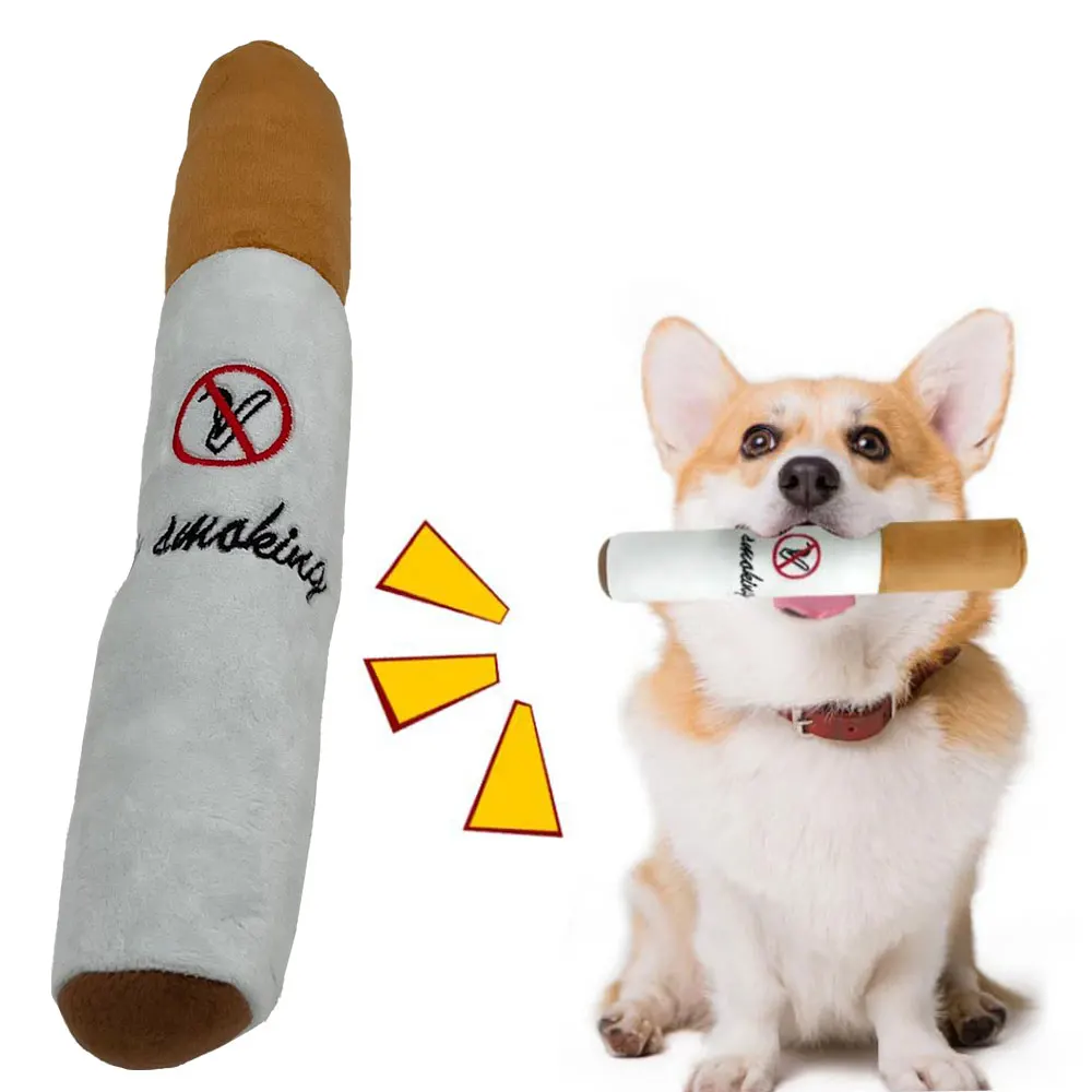 Pet Funny Toys Cigar Big Smoke Plush Sound Squeak Fake Interactive Chew Molar Toys Pet Bite Resistant Game Toy Dog Cigarett