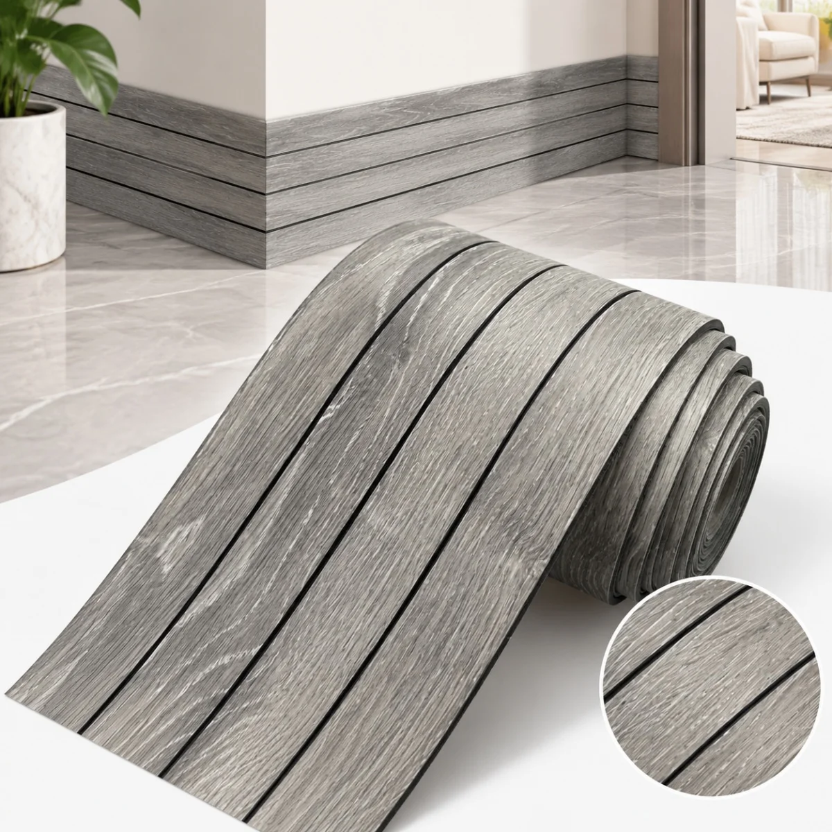 1 roll Self Adhesive Wood Grain Wall Sticker PVC Skirting Board Decorative Trim Strip Groove Wallpaper Border Home Decoration