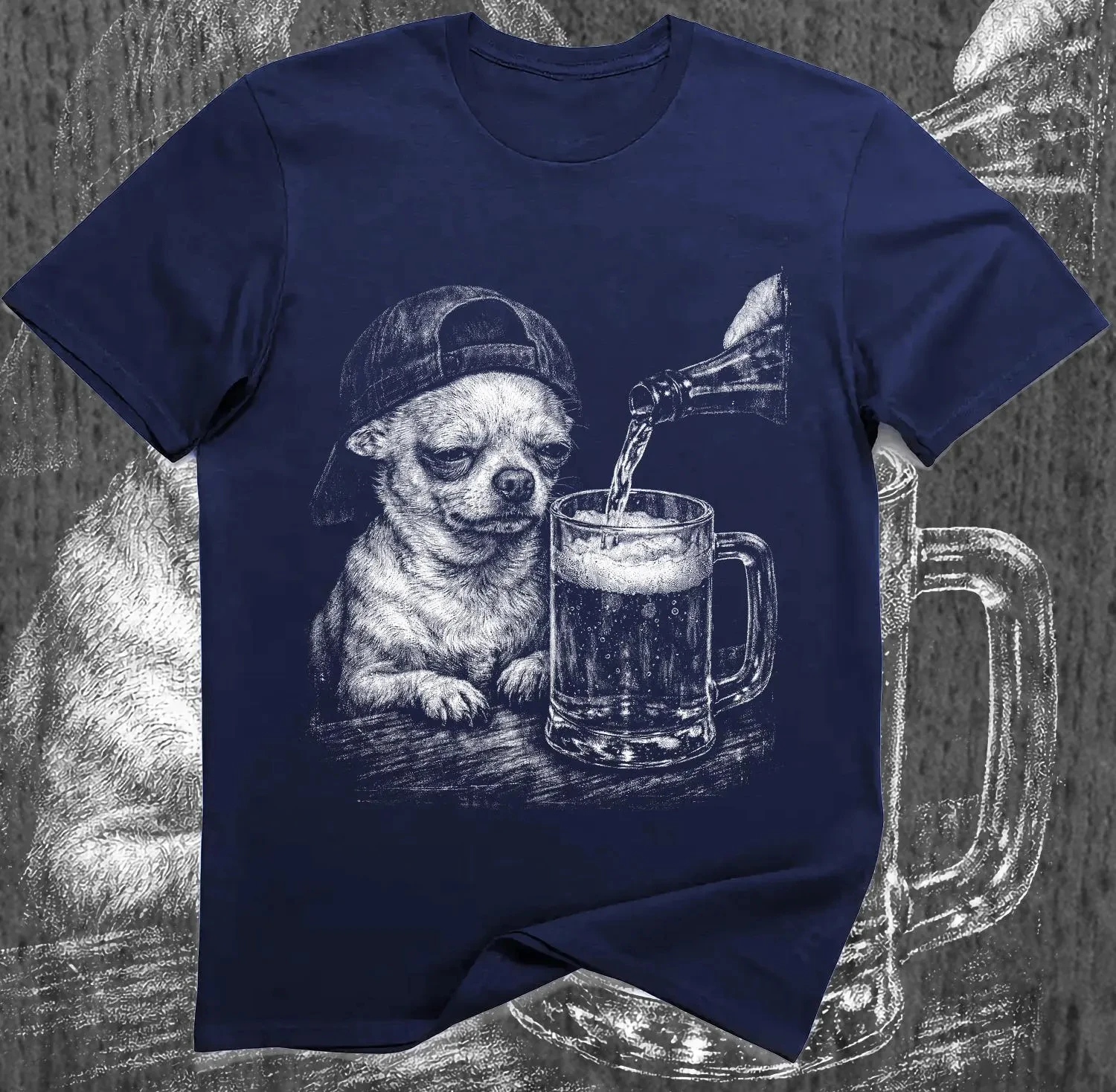 Tired Chihuahua Drinking Beer Funny Meme Shirt, Sad Stressed Dog Party Humor Graphic Tee Four season popular unisex T-shirt