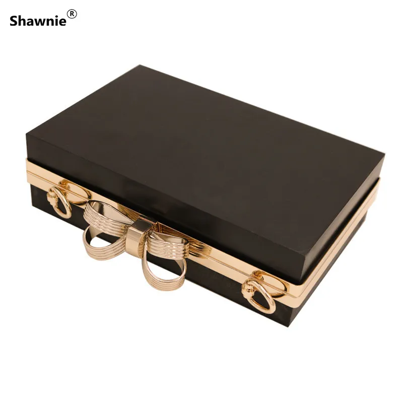 

18x11cm Rectangle Shape Metal Box Clutches Purse Frame With Black Plastic Shell Bow On Top Diy Handbag Accessories Bag Handle