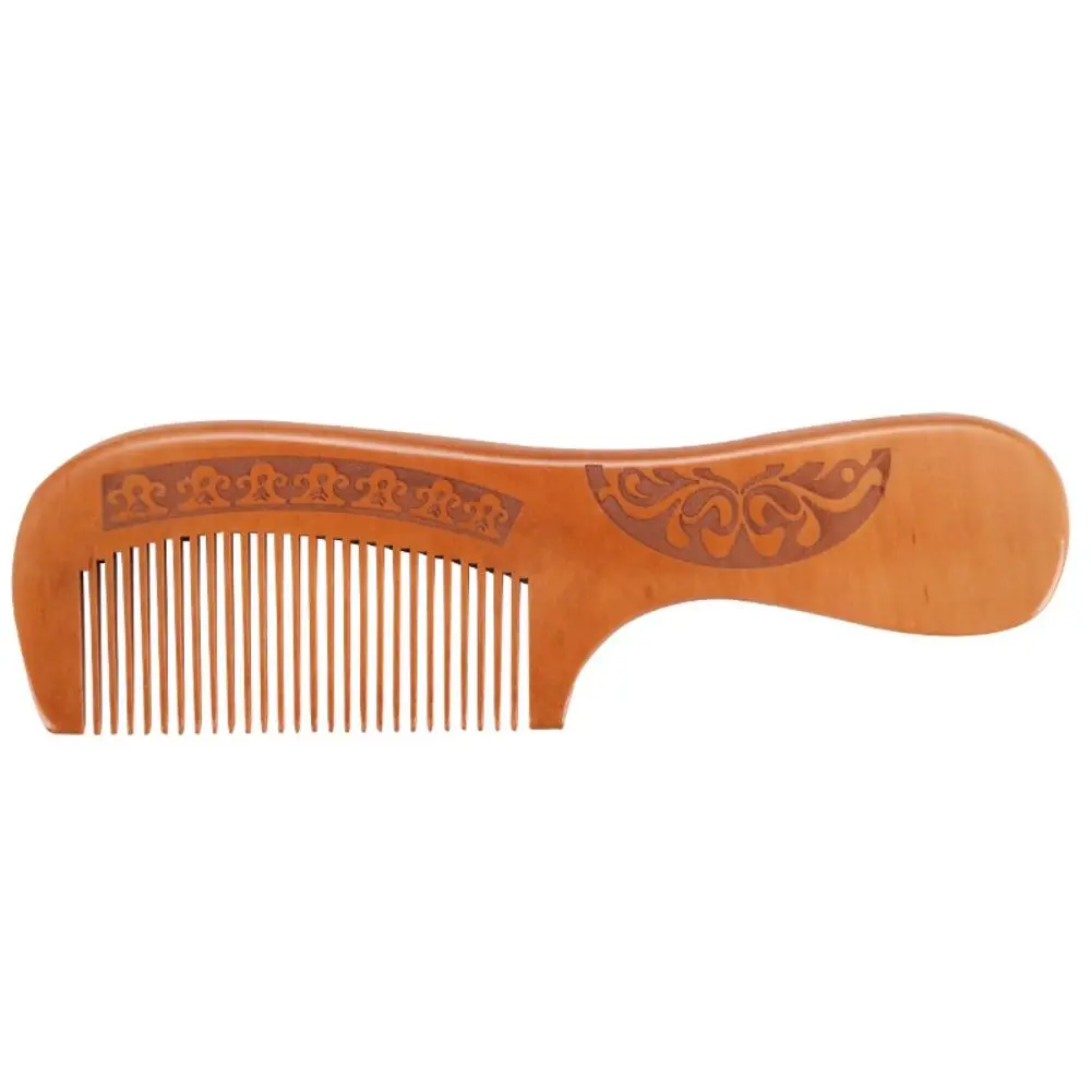 Peach Wood Peach Wood Hair Comb Anti-Static Close Teeth Peach Wood Comb Retro Carve Designs Natural Solid Wood Comb