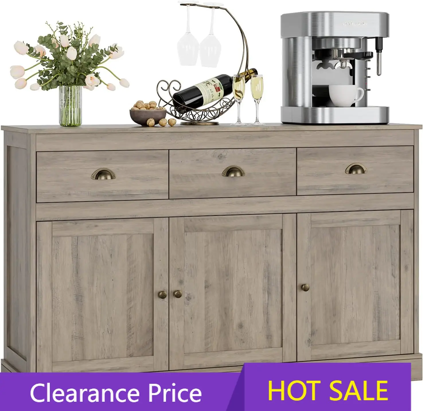 

Буфет-сервант в стиле фермерского дома с 3 ящиками и 3 дверцами, регулируемыми полками, консольный столик для хранения и вина