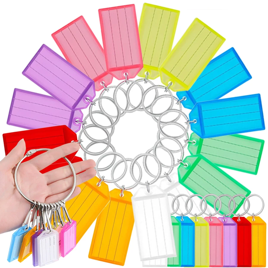 12-36Pcs Writable Folding Keychain Tags Reusable Name Identification Tags Plastic Key Tags & Blank Paper Keys Travel Accessories