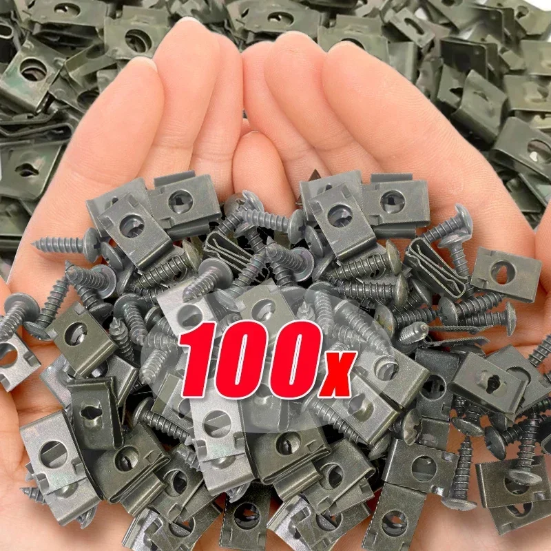 100/20Pcs Metal U-type Clip With Self-tapping Screw Fasteners For Car Motorcycles Anti-rust Protection Clips Buckle Iron Sheet