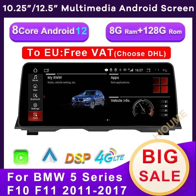 

10.25" / 12.5" 8 Core 8G+128G Android 12 Car Multimedia Player For BMW 520i 525i F10 F11 2011-2017 Stereo CarPlay Android Auto