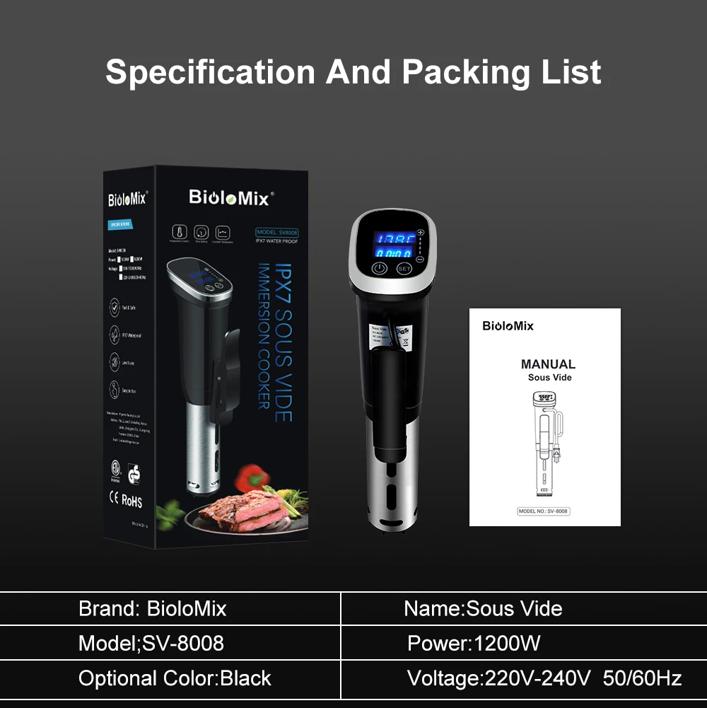 BioloMix IPX7 Waterproof 2nd a 4th Generation Sous Vide, fornello lento sottovuoto a circolatore ad immersione con controllo digitale LCD