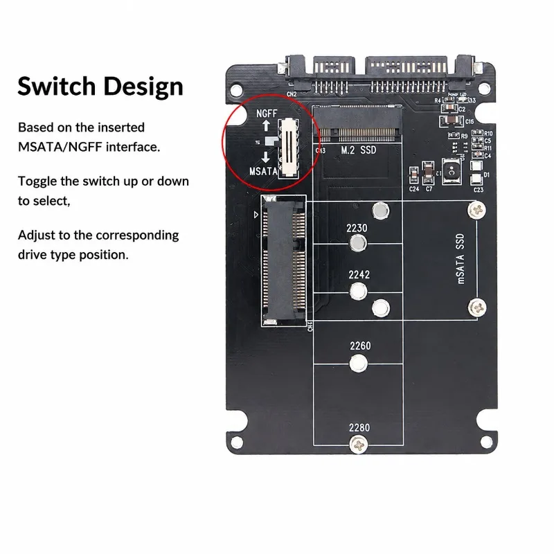 2-in-1 M.2 NGFF MSATA SSD Enclosure USB3.0 To SATA Adapter Cable External Solid State Drive Case Dual Standard Hard Disk