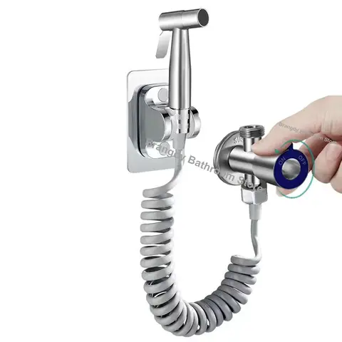 휴대용 비데 분무기 세트 스테인레스 스틸 스프레이 건 샤워 휴대용 화장실 비데 수도꼭지 분무기 304 스테인레스 스틸 앵글 밸브