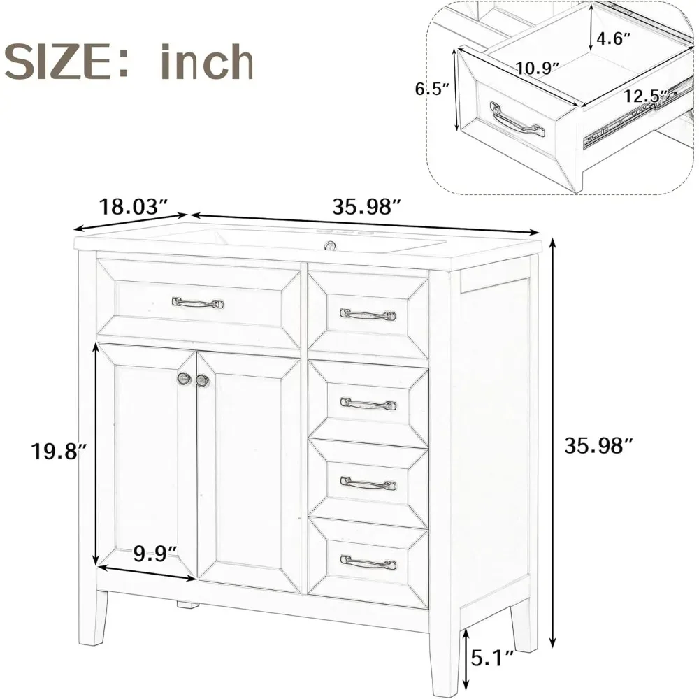 Bathroom Vanity with Sink, Bathroom Storage Cabinet with 3 Drawers, Wood Bathrooms Vanity Set, 36