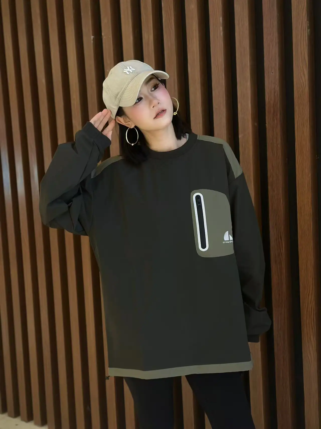 

Худи Mona American Cam с длинными рукавами и круглым вырезом, с дизайнерскими вставками, повседневное, удобное, из смесового полиэстера