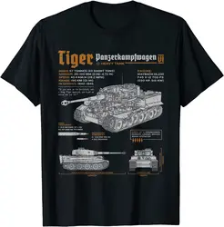 Tiger Tank Panzer PzKpfw VI World War 2 Blueprint Men T-Shirt Short  Casual 100% Cotton Shirts