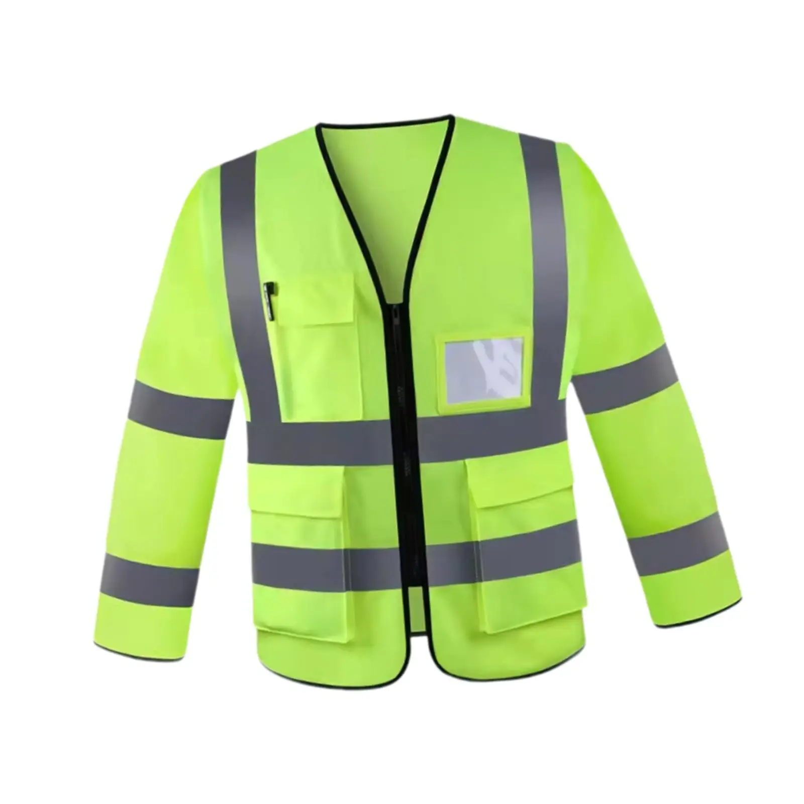 Reflective Vest Multi Pockets Long Sleeved with Reflective Strips Clothing for Baggage Handling Firefighters Construction