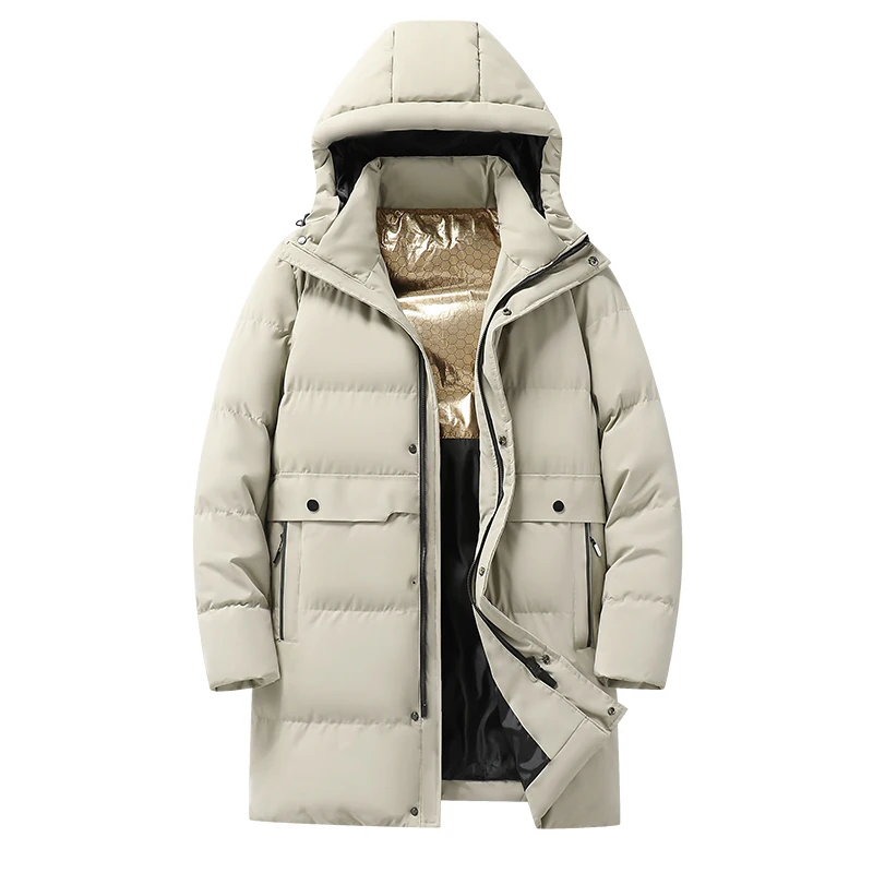 New Men'S Winter Fashion Versatile Thickened Warm Medium To Long Coat For Teenagers Casual Hooded Windproof Down Cotton Jacket