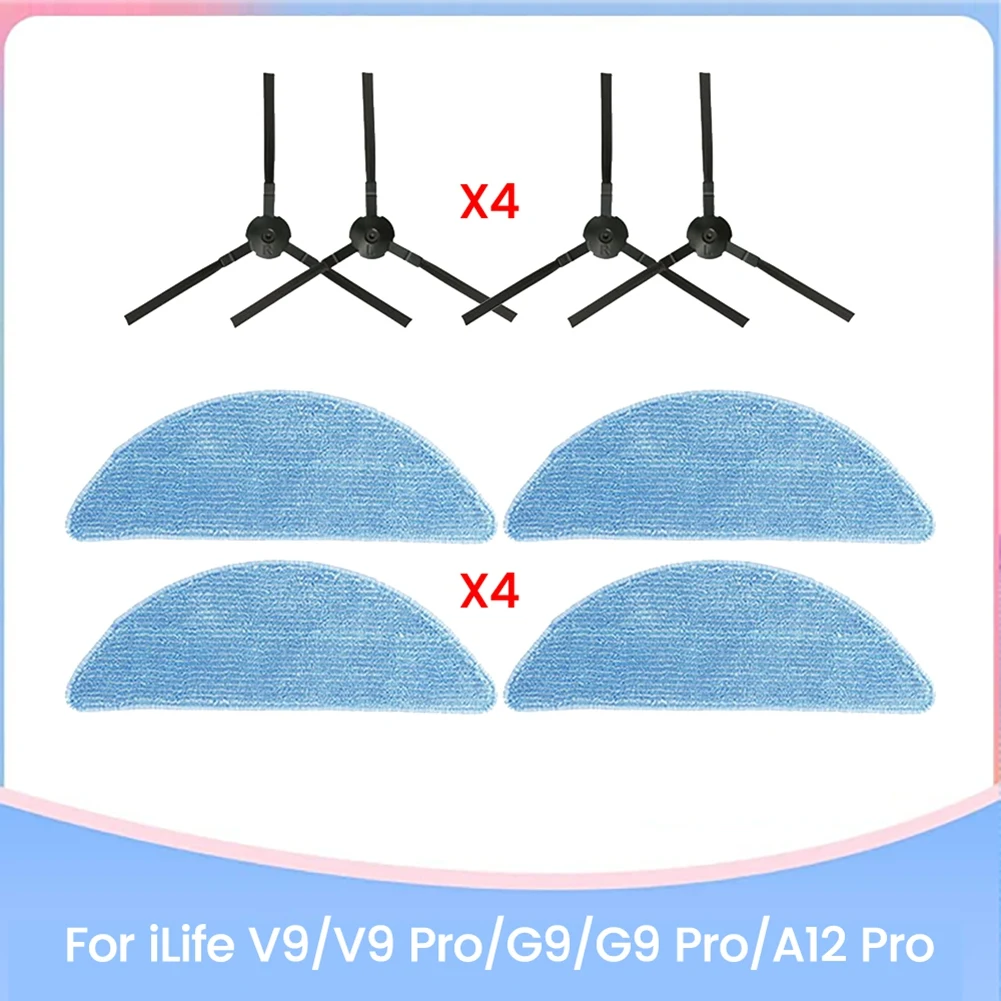 A91T For Ilife V9/V9 Pro/G9/G9 Pro/A12 Pro Spare Parts Side Brush And Washable Microfiber Mopping Cloth