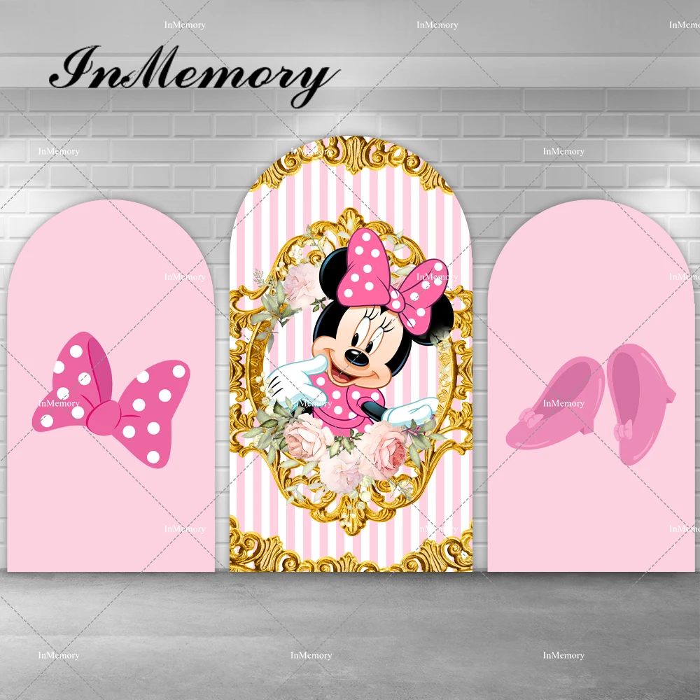 Disney Pink Minnie Mouse Chiara Arch Backdrop Cover for Baby Shower Girls Birthday Party Photography Background Double Side