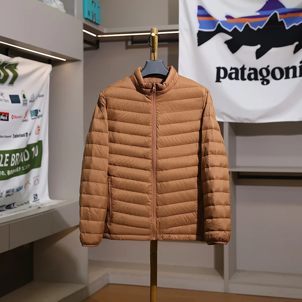 Men's Lightweight Warm Outdoor Du down Jaet Stand Collar Autumn Winter Faionable Versatile Clothing Nylon Fabric Long S...