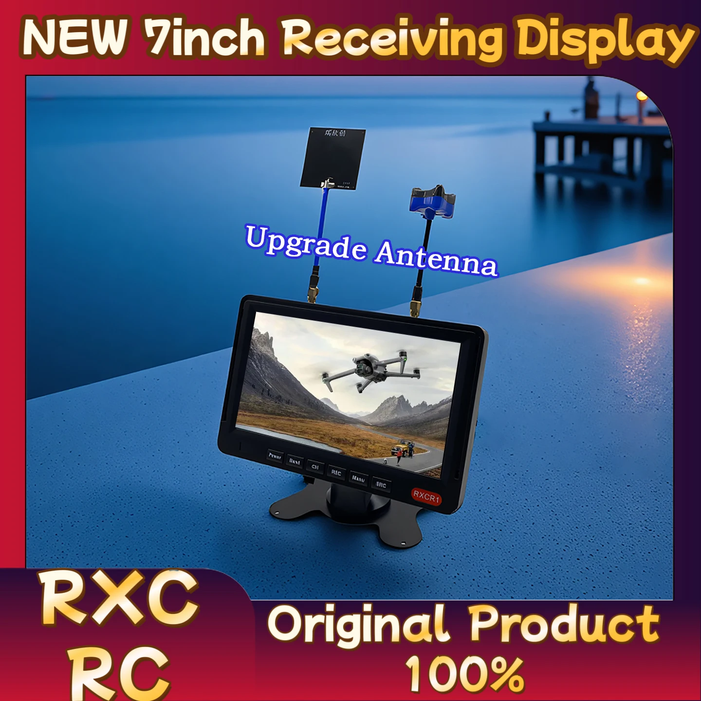 RXCRC 5.8G FPV 7 Inch Receiving Display Screen for Drone Racing Live Video Transmission Wireless Camera IPS 1024*600PX 600cd/㎡