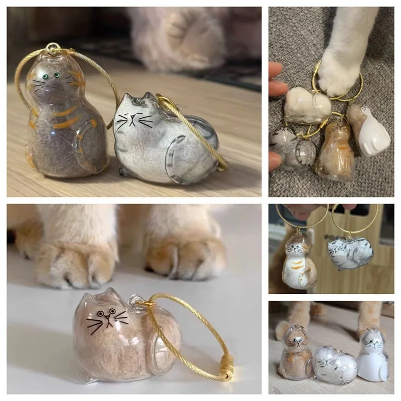 Transparent Cat Hair Storage Box Pets Blind Box Toy Hanging Ornaments Bag Pendants Cat Owners Gifts