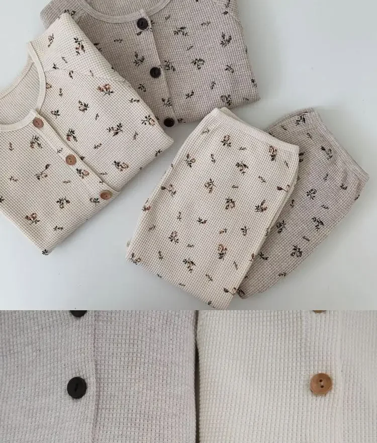 Cute Toddler Baby Clothes Sets 2pcs Fashion Girls Boys Long Sleeve Waffle Button Tops+leggings Pants Baby Set Outfits 0-24 M image 3