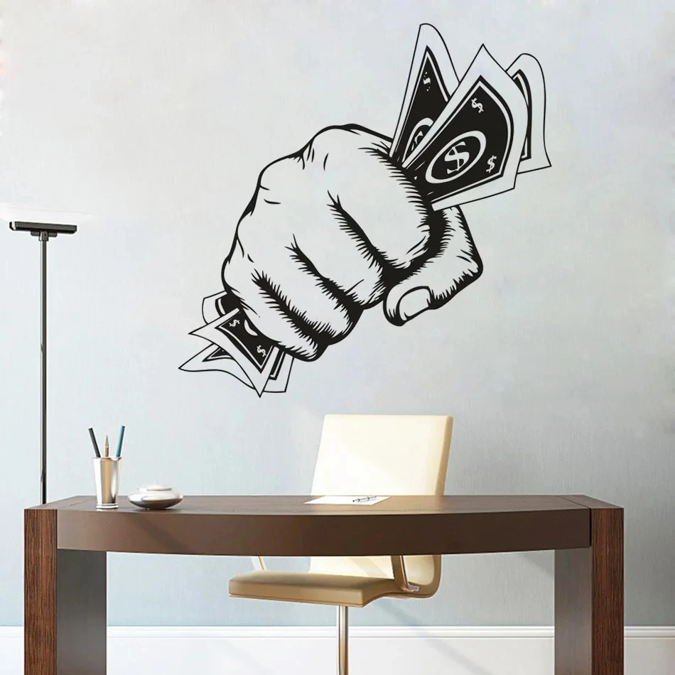 Money First Vinyl Wall Art Decal Office Creative Decor Power Hand Wall Sticker First Design Wall Window Vinyl Poster