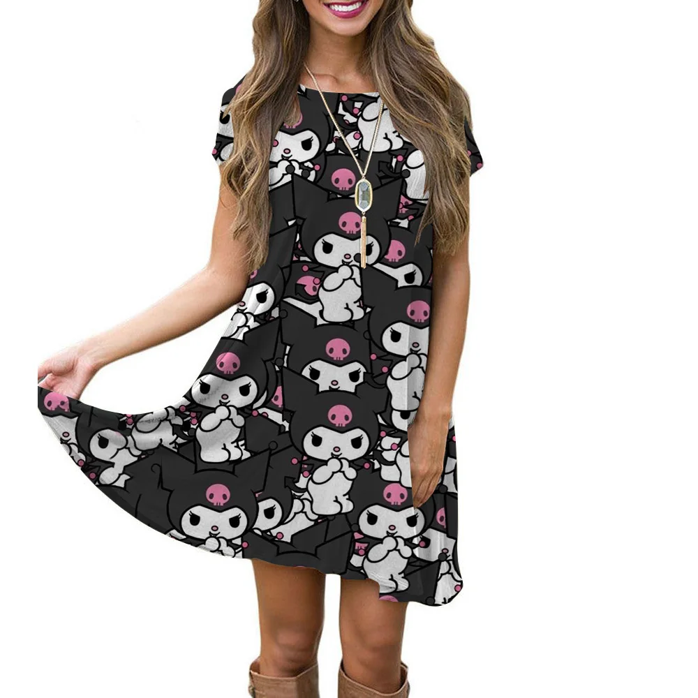 ハローキティサンリオ夏の新女性のパジャマ学生かわいい Tシャツ半袖ホーム服ファッションプリントパジャマルーズドレス