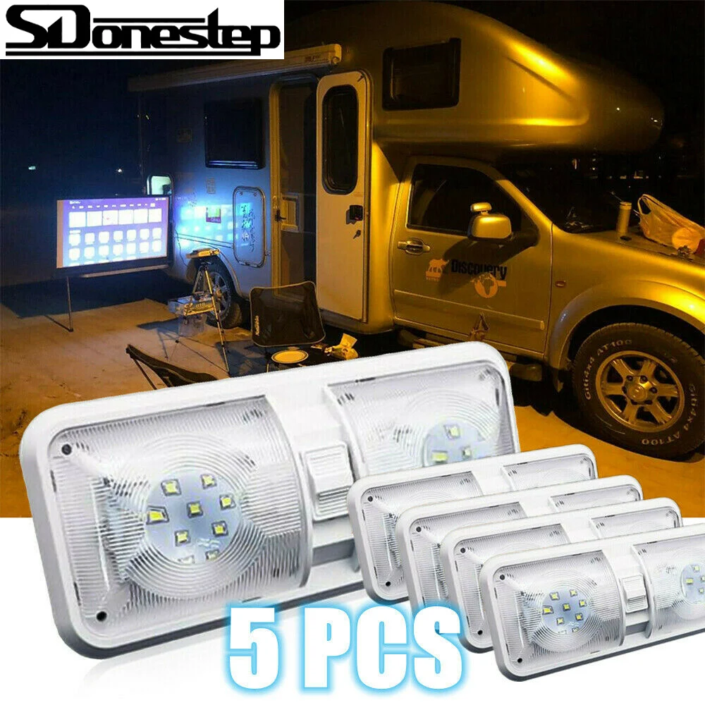 5PCS LED RV Lights 12V 48 LED Interior Double Dome Ceiling Light For RV Boat For Camper Trailer White Caravan Accessories