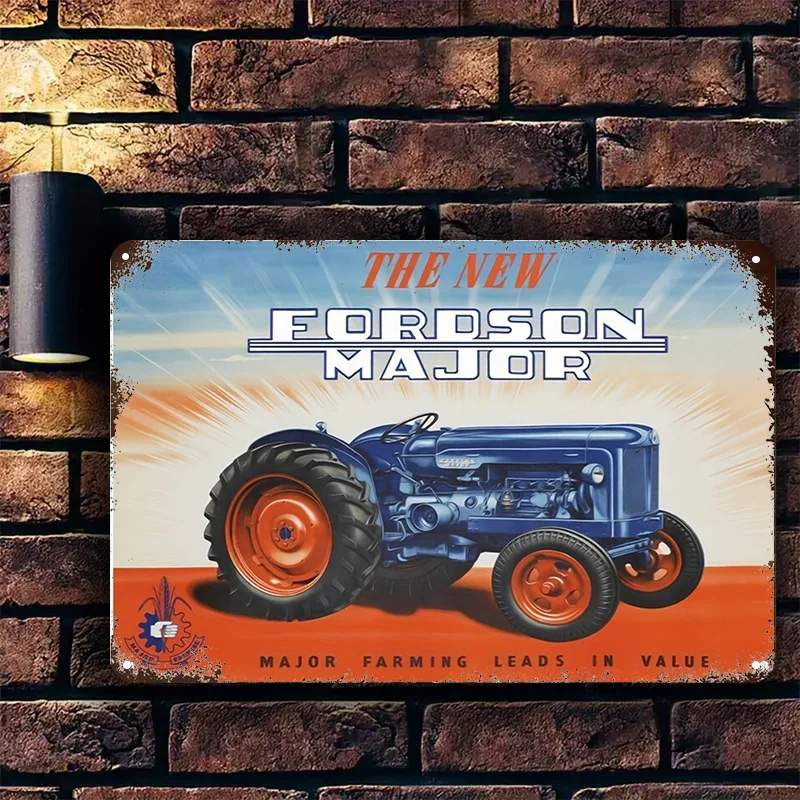 Placa de Metal 2D Plana, 1 unidade, 20,32x30,48 cm, com Efeito Artesanal 2D de Trator Fordson Major, Ideal para Decoração