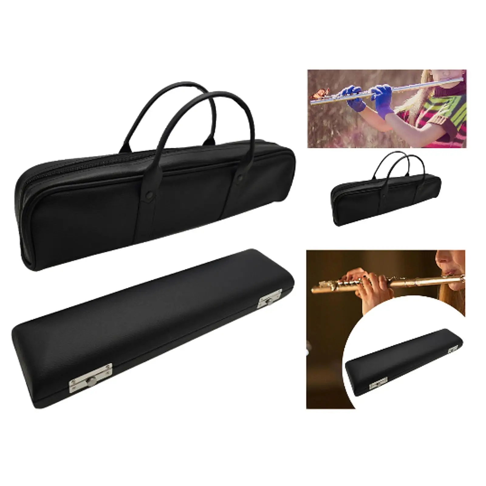 Portable Flute Carrying Bag, 17 Hole Flute Bag, Lightweight PU Leather Flute Handbag with Handle for Flute Players